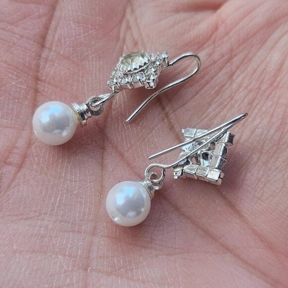 Women Earrings Silver Tone Small Faux Pearl Drop Down Fashion Jewelry New - Picture 11 of 12